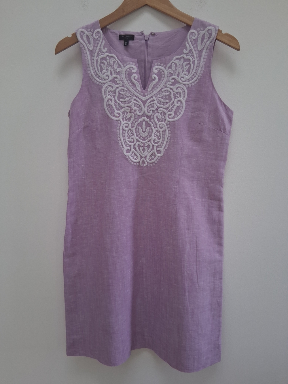Talbots Linen Cotton Embroidered Sleeveless Lilac Lined Dress Size 4P Coastal